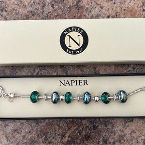 Napier Teal and Silver Beaded Bracelet